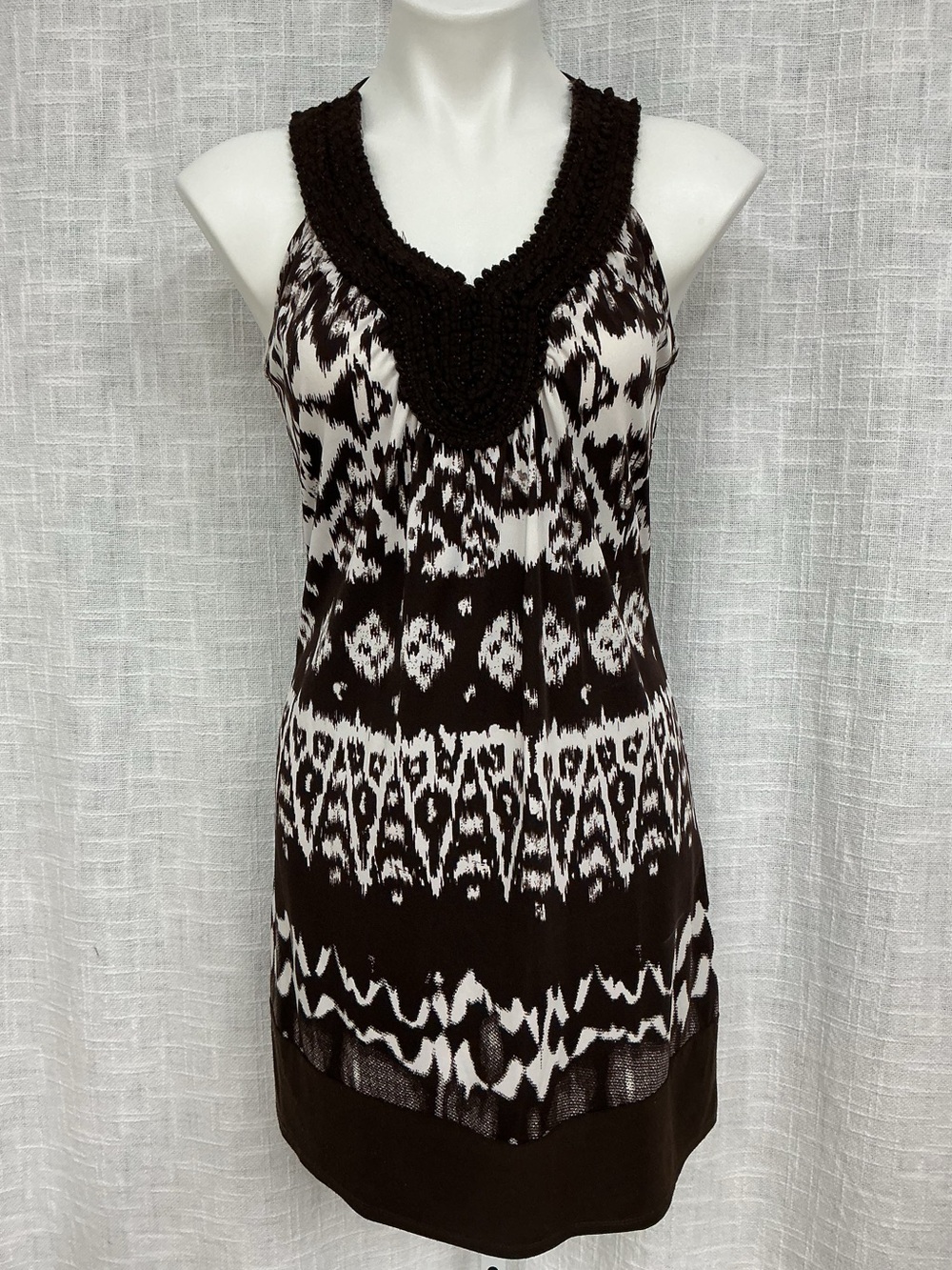 Wrapper Brown & White Printed Dress with Textured Scoop Neck